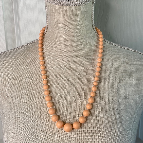 Jewelry - Wooden Graduated Peach Beaded Necklace